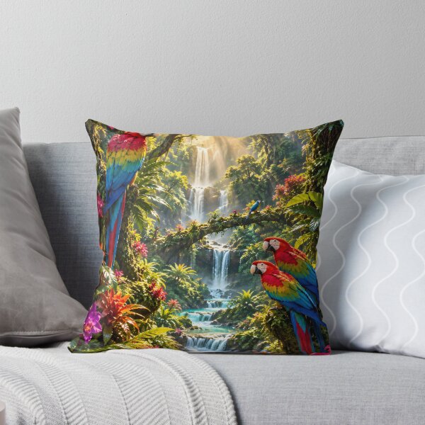 Item preview, Tropical Macaw Jungle Waterfall Tapestry | Vibrant Parrot Rainforest Wall Hanging | Lush Turquoise River Sunlight Jungle Art designed and sold by IRON SIREN.
