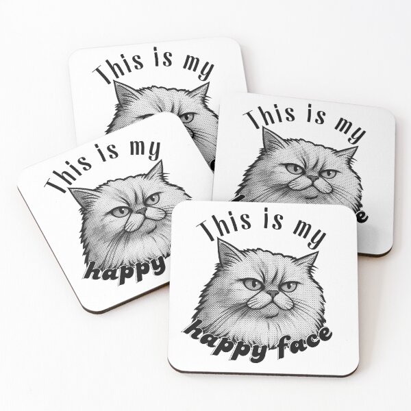 Item preview, Funny Grumpy Cat | This Is My Happy Face Vintage Halftone Style | Dark Ink Edition designed and sold by SunandShade.