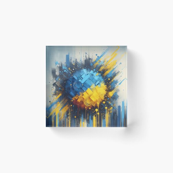 Item preview, A stylized globe in blue and yellow hues with abstract cityscapes and dynamic brushstrokes, creating a vibrant composition designed and sold by homydesign.