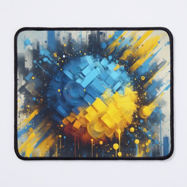 Item preview, A stylized globe in blue and yellow hues with abstract cityscapes and dynamic brushstrokes, creating a vibrant composition designed and sold by homydesign.
