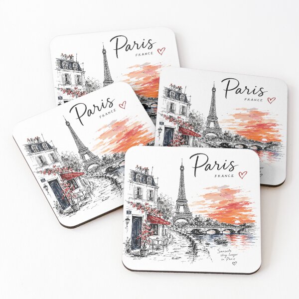 Item preview, Paris Sunset Illustration – Romantic Paris Café, Eiffel Tower & Seine River designed and sold by ArtaportDesign.