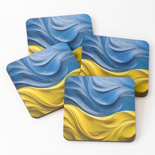 Item preview, Wavy, textured blue and yellow surfaces create a dynamic and flowing abstract pattern, resembling Ukraine's flag designed and sold by homydesign.