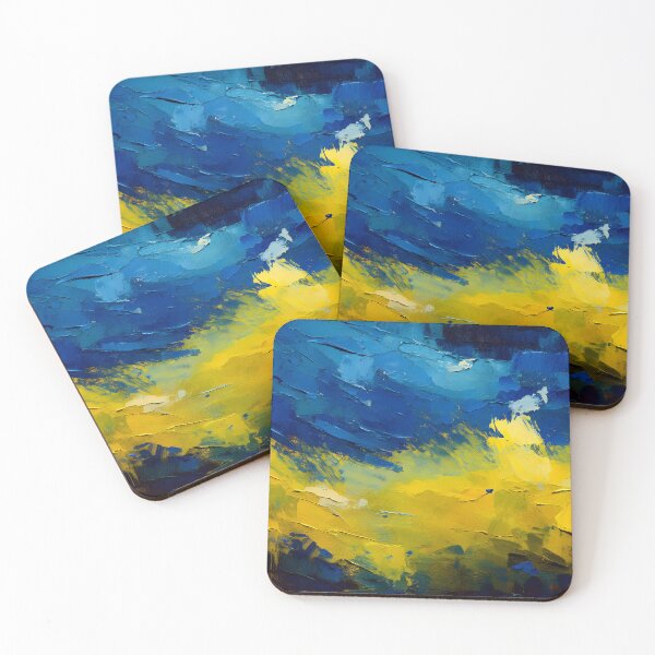 Item preview, Impasto strokes of yellow and blue paint create a textured, abstract composition with a sense of depth and movement designed and sold by homydesign.