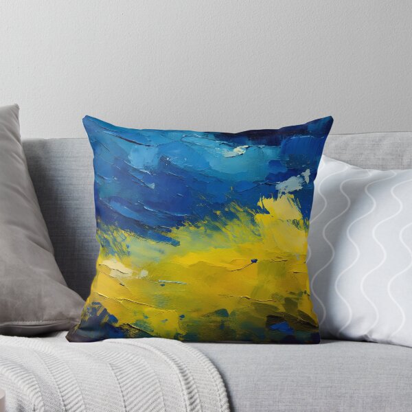 Item preview, Impasto strokes of yellow and blue paint create a textured, abstract composition with a sense of depth and movement designed and sold by homydesign.