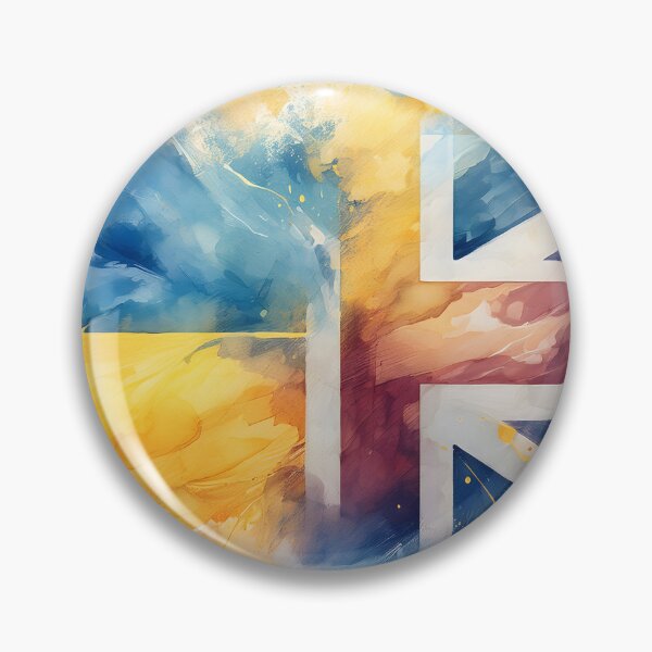 Item preview, A watercolor Union Jack flag with splatters of blue and yellow, creating a dynamic and patriotic design designed and sold by homydesign.