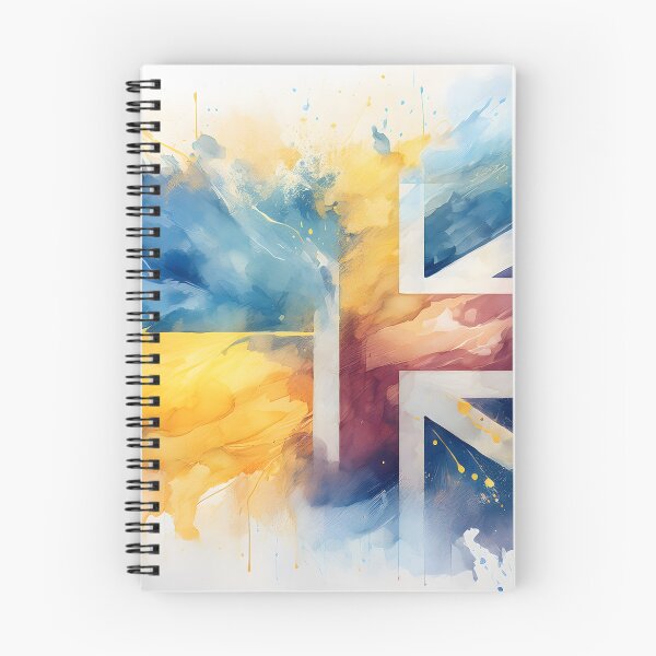 Item preview, A watercolor Union Jack flag with splatters of blue and yellow, creating a dynamic and patriotic design designed and sold by homydesign.