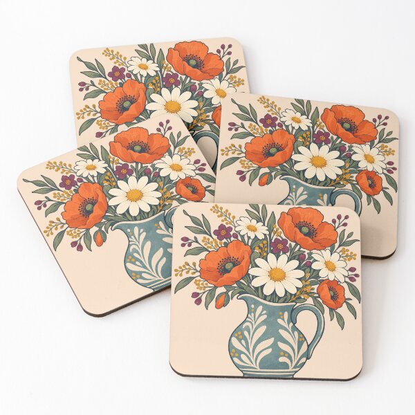 Item preview, Wildflower Jug — Daisies and Poppies in a Teal Vase designed and sold by plum-ori.