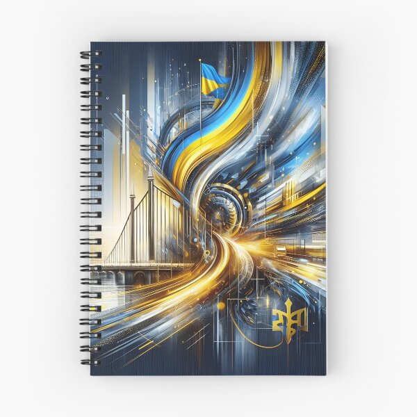 Item preview, A dynamic blend of Ukrainian symbols, a bridge, and abstract lines in gold, blue, and white designed and sold by homydesign.