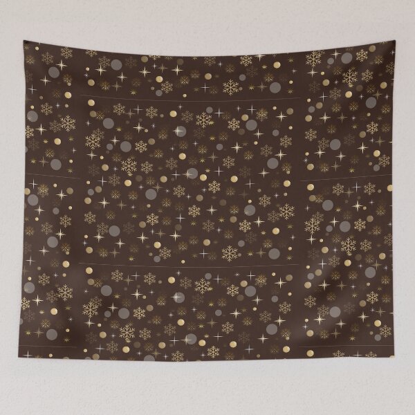 Item preview, Luxury Gold Christmas Snowflakes and Stars Seamless Winter Pattern on Dark Brown Background designed and sold by DoveArtDesigns.