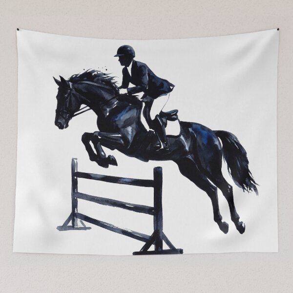 Item preview, Black Show Jumping Horse Watercolor Art designed and sold by Rutvain.