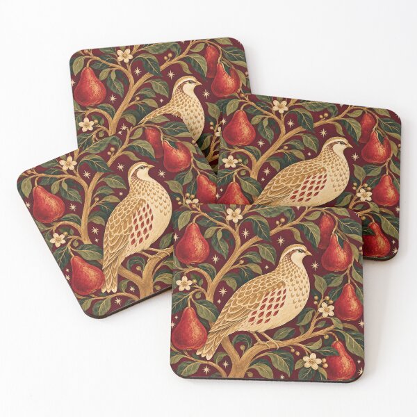 Item preview, Partridge in a Pear Tree – Burgundy Christmas Folk Art designed and sold by Dapplequill.