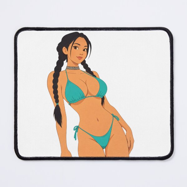 Item preview, Turquoise Bikini Cartoon Pin-Up – Braided Brunette Girl designed and sold by Hollow Moon Studios..