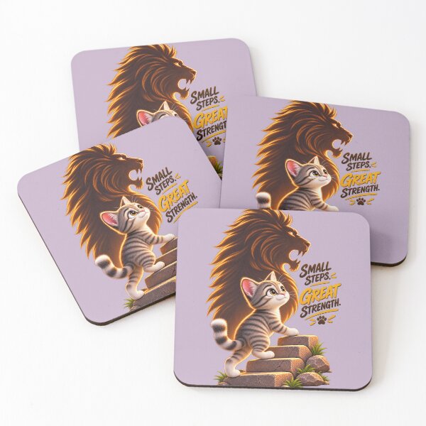 Item preview, Small Steps Great Strength – Cute Kitten and Mighty Lion Motivational Art designed and sold by NEFERSIGN.