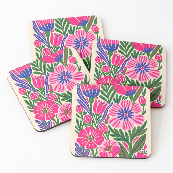 Item preview, Pink Folk Art Eclectic Summer Meadow designed and sold by artsandsoul.
