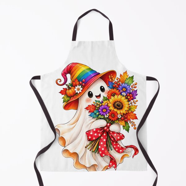 Item preview, Cute Rainbow Ghost Holding Autumn Flower Bouquet with Red Bow designed and sold by RAYOUS.