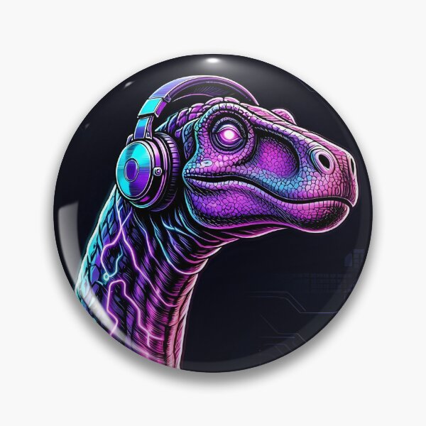 Item preview, Brachiosaurus Cyberpunk with Neon Headphones – Neon Dino Design designed and sold by CyberGlow Designs.