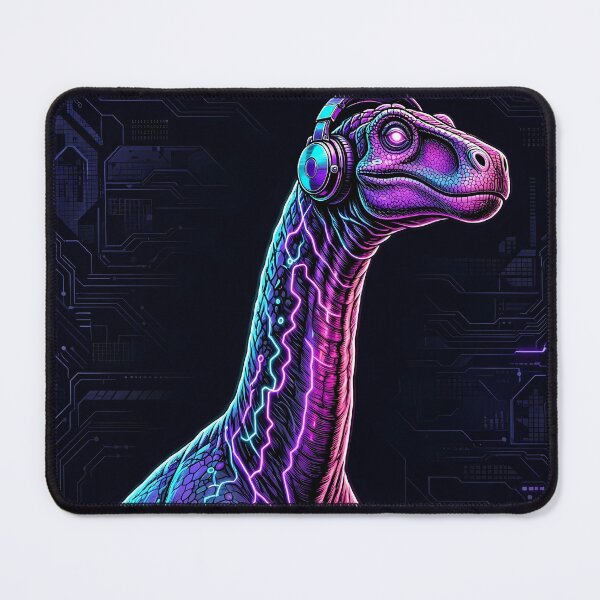Item preview, Brachiosaurus Cyberpunk with Neon Headphones – Neon Dino Design designed and sold by CyberGlow Designs.
