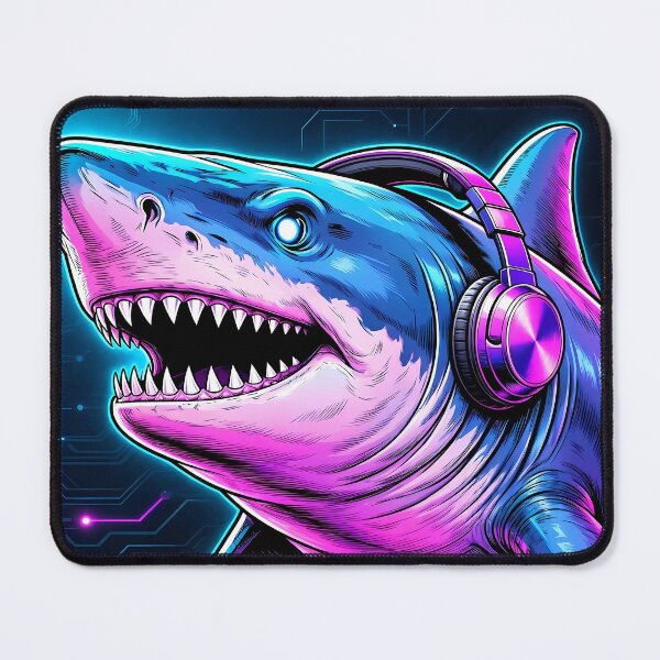 Item preview, Megalodon Cyberpunk with Neon Headphones – Neon Dino Design designed and sold by CyberGlow Designs.