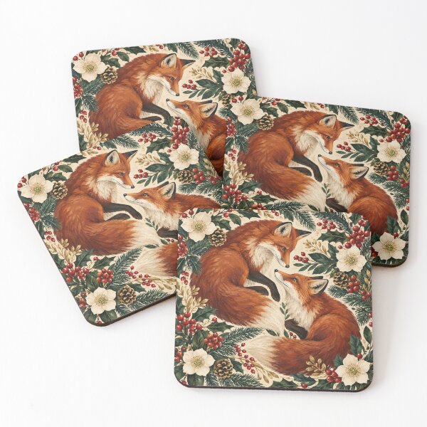 Item preview, Winter Foxes – Woodland Christmas Botanical Art designed and sold by Dapplequill.