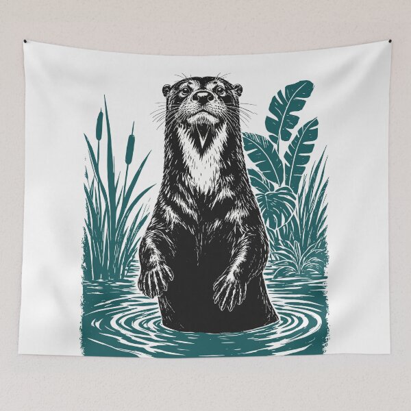 Item preview, River Otter in the Reeds · Three-Color Linocut designed and sold by EDAI ART.