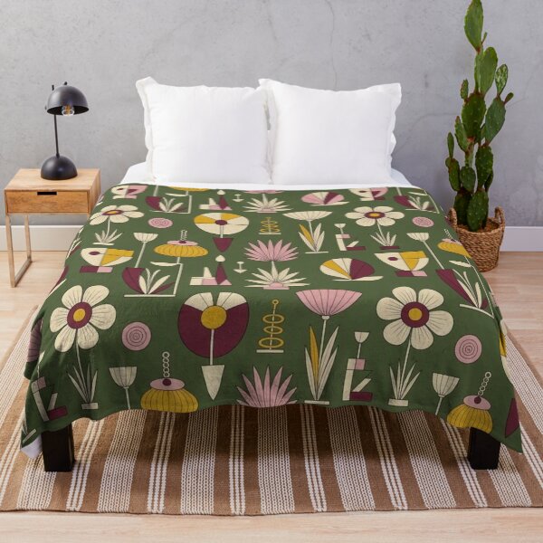 Item preview, 1950s Atomic Age Botanical Pattern - Abstract Retro Flowers & Green Background designed and sold by Dogandesighn.