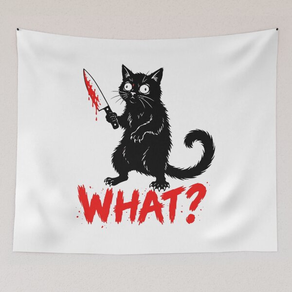 Item preview, Black Cat What? Murderous Cat With Knife designed and sold by gunaone-design.