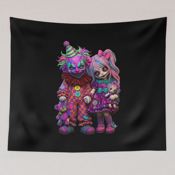 Item preview, Creepy Clown & Gothic Doll Halloween Art – Colorful Spooky Horror designed and sold by Kruti Collection.