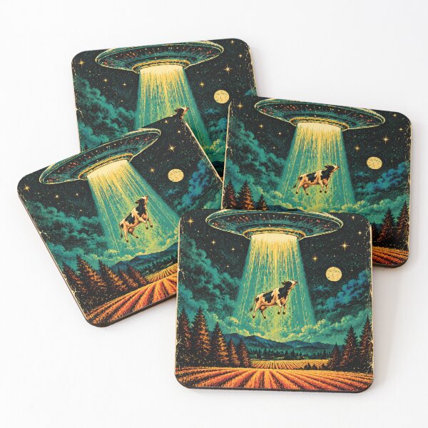 Item preview, Cosmic Cow – Vintage UFO Alien Abduction Art designed and sold by Curio Meridian.