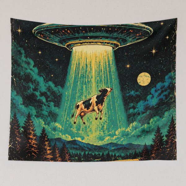Item preview, Cosmic Cow – Vintage UFO Alien Abduction Art designed and sold by Curio Meridian.