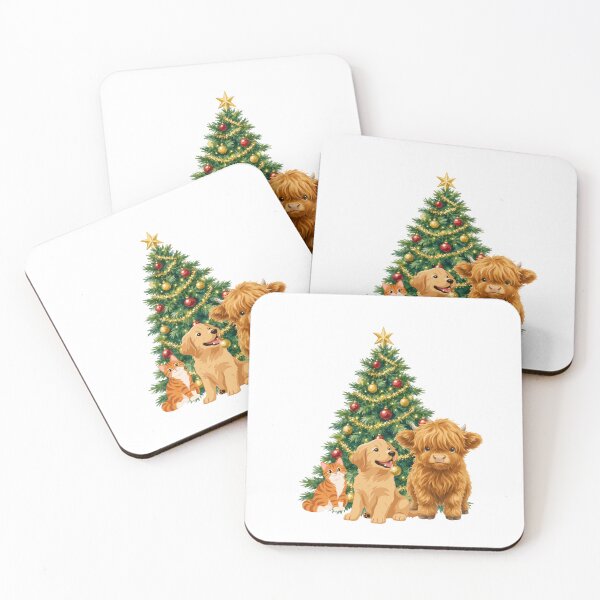 Item preview, Cute Christmas Tree with Cat Dog and Highland Cow designed and sold by Inka Moon Design.