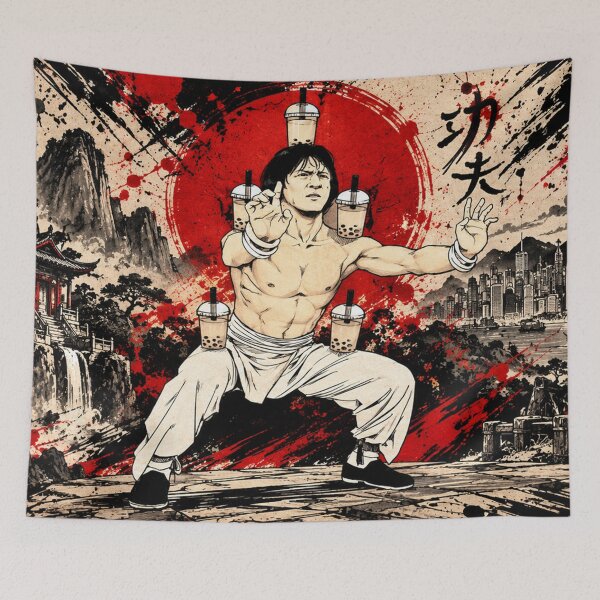 Item preview, Jackie Chan Kung Fu Bubble Tea Master | Funny Martial Arts Chinese Ink Art designed and sold by Fei Long Design Hub.