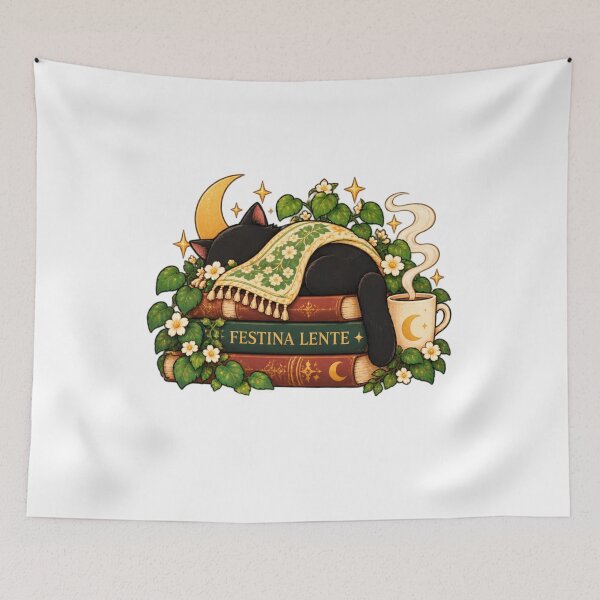 Item preview, Festina Lente – Cozy Spacecat Vintage Books and Moon Art designed and sold by Ramadane_design1.