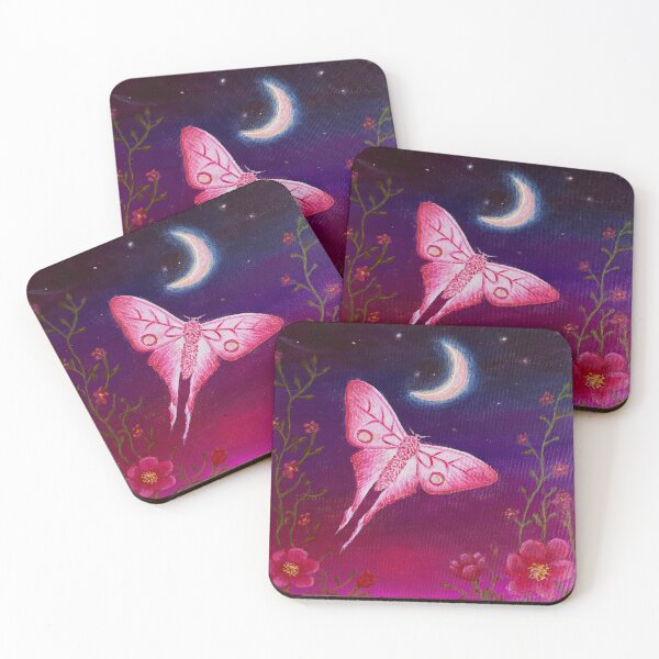 Item preview, Moonlit Moth Garden – Pink Celestial Art designed and sold by mothificaart.