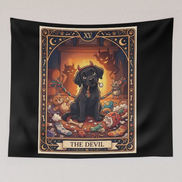 Item preview, The Devil Tarot Card - Naughty Black Labrador Dog designed and sold by Goodthingstree.