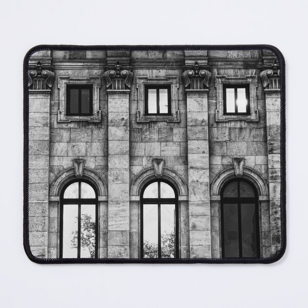 Item preview, Black and White Neoclassical Facade with Arched Windows designed and sold by Rabee Khalil Photography.