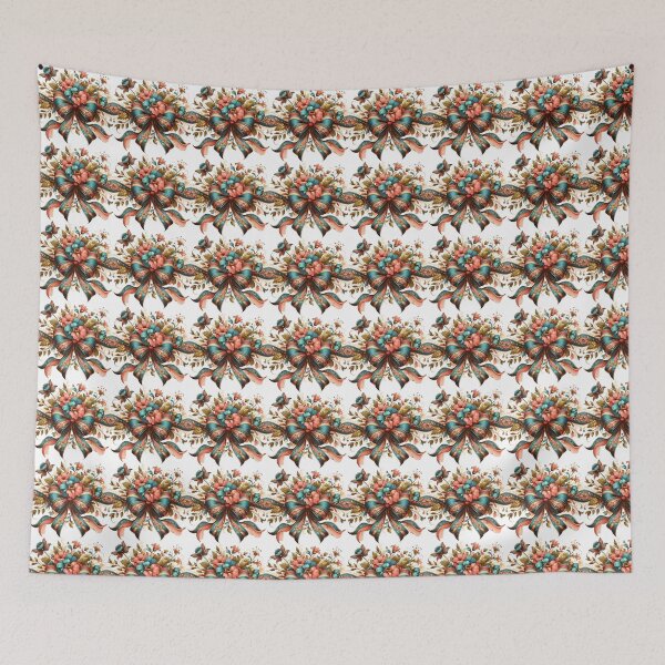 Item preview, Teal Coral Ribbon Bow with Flowers designed and sold by Apex Designs.