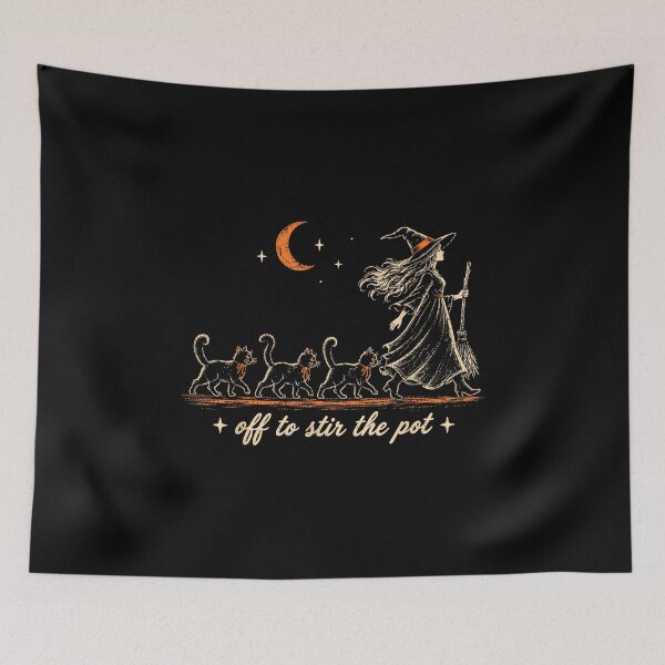Item preview, Off To Stir The Pot | Witch and Black Cat Halloween designed and sold by MelBarrerahh.