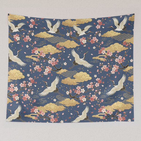 Item preview, Japanese Cranes And Sakura Cherry Blossoms designed and sold by wallpapersarts.
