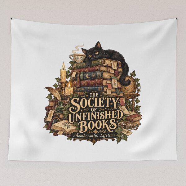 Item preview, The Society of Unfinished Books - Funny Black Cat Book Lover Design Dark Academia designed and sold by Neurospicy Trolls.