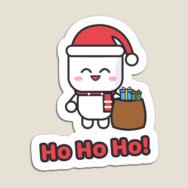 Santa's Little Helper - Cute Christmas Marshmallow Pip with Gift Sack — Magnet by BiMood