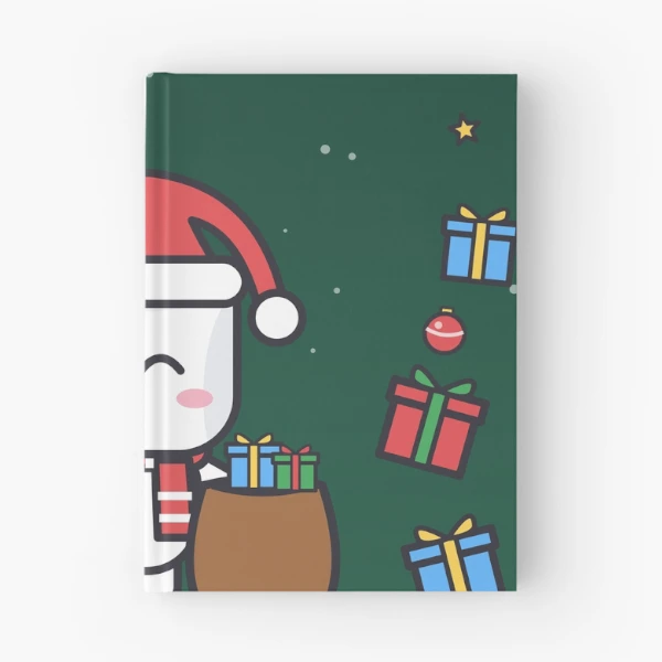 Santa's Little Helper - Cute Christmas Marshmallow Pip with Gift Sack — Spiral Notebook by BiMood