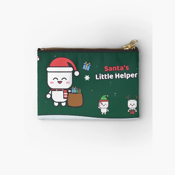 Santa's Little Helper - Cute Christmas Marshmallow Pip with Gift Sack — Zipper Pouch by BiMood