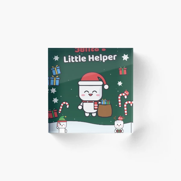 Santa's Little Helper - Cute Christmas Marshmallow Pip with Gift Sack — Acrylic Block by BiMood