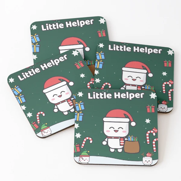 Santa's Little Helper - Cute Christmas Marshmallow Pip with Gift Sack — Coasters (Set of 4) by BiMood