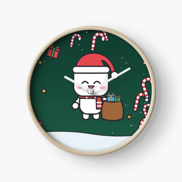 Santa's Little Helper - Cute Christmas Marshmallow Pip with Gift Sack — Clock by BiMood