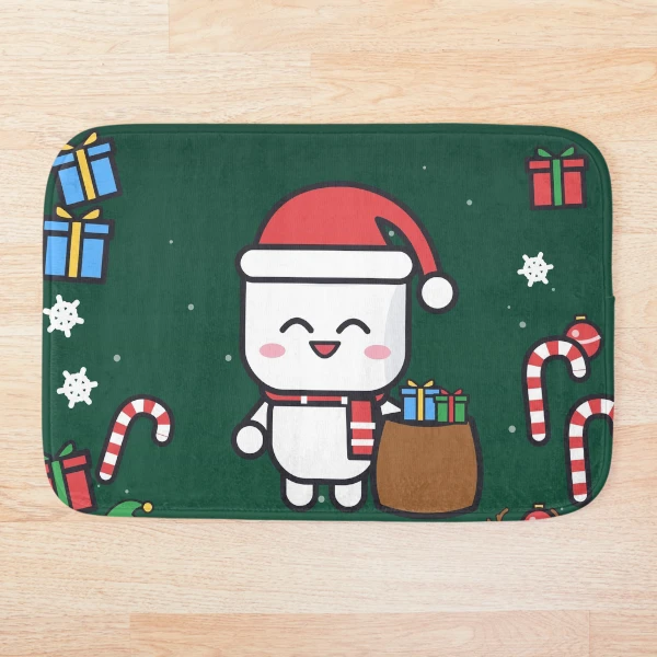 Santa's Little Helper - Cute Christmas Marshmallow Pip with Gift Sack — Bath Mat by BiMood