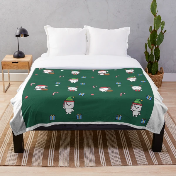 Santa's Little Helper - Cute Christmas Marshmallow Pip with Gift Sack — Throw Blanket by BiMood