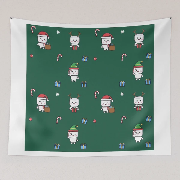 Santa's Little Helper - Cute Christmas Marshmallow Pip with Gift Sack — Tapestry by BiMood