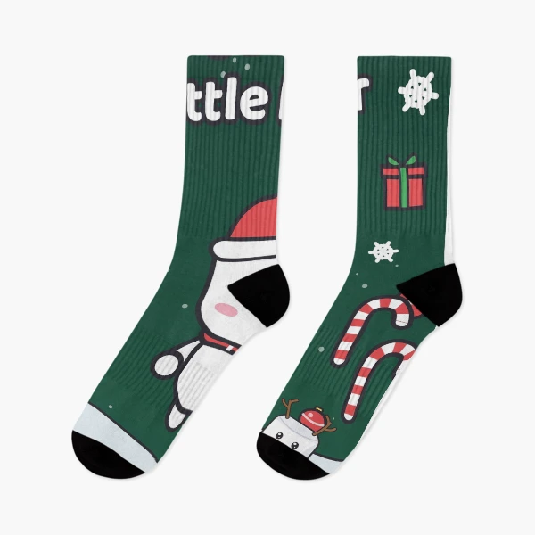 Santa's Little Helper - Cute Christmas Marshmallow Pip with Gift Sack — Socks by BiMood