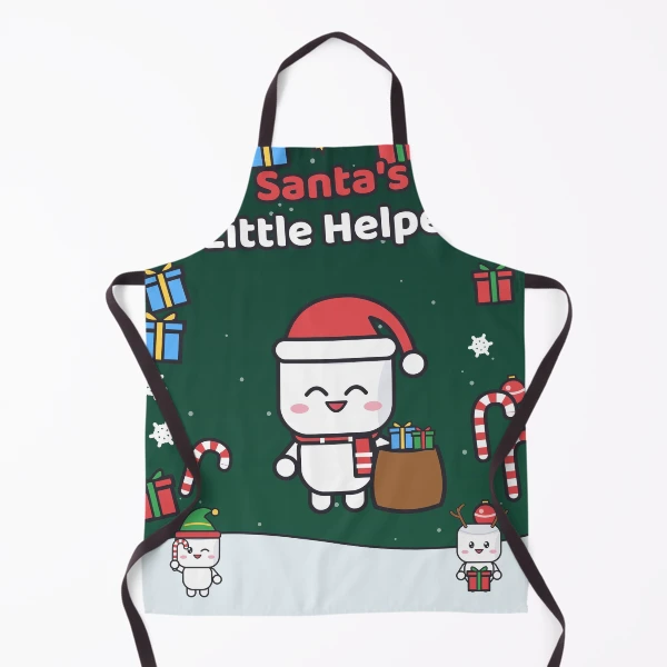 Santa's Little Helper - Cute Christmas Marshmallow Pip with Gift Sack — Apron by BiMood